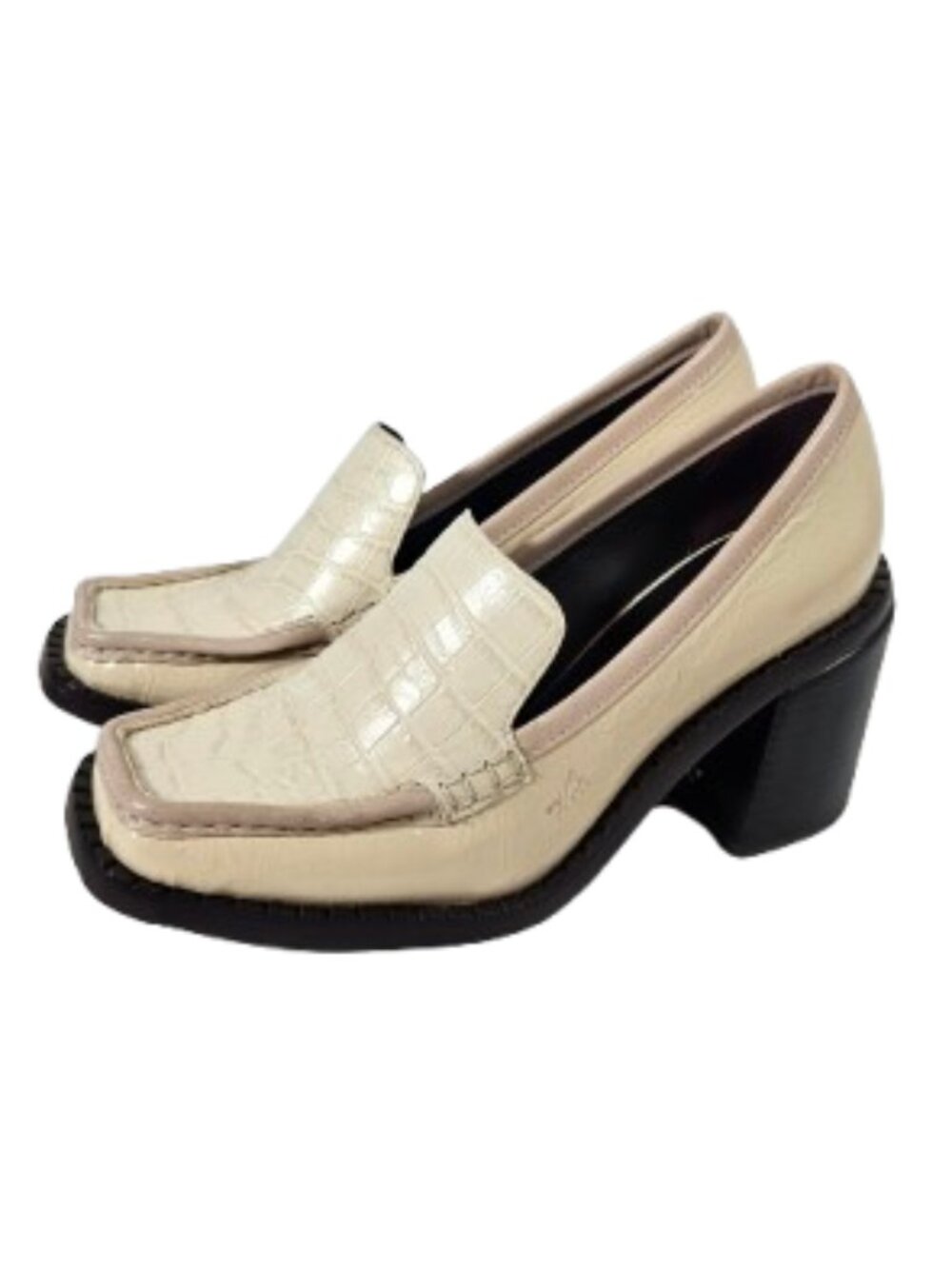 Tory Burch Off White Heel Loafers 70's Square Heels Women's Size 8.5